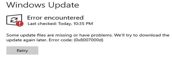 windows update code error 0x8007000d